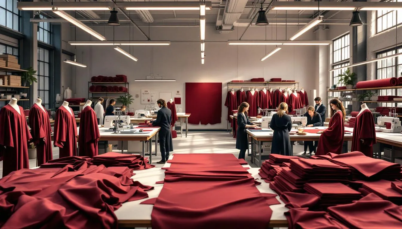Taller profesional de togas vinotinto para graduación
