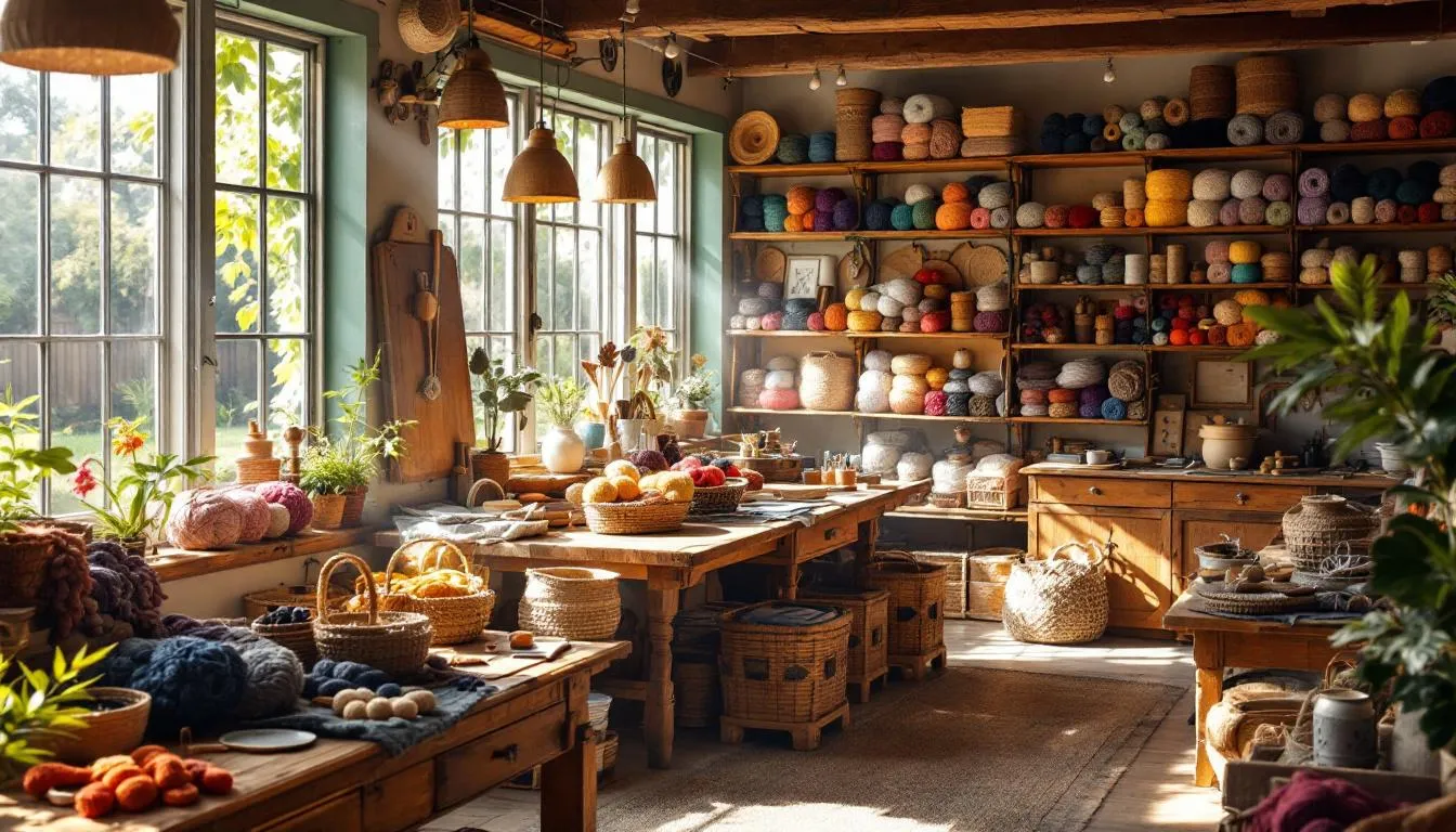 Taller artesanal luminoso con trapillo colorido