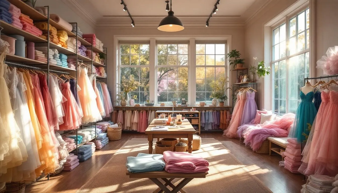 Tienda elegante de telas tul coloridas y