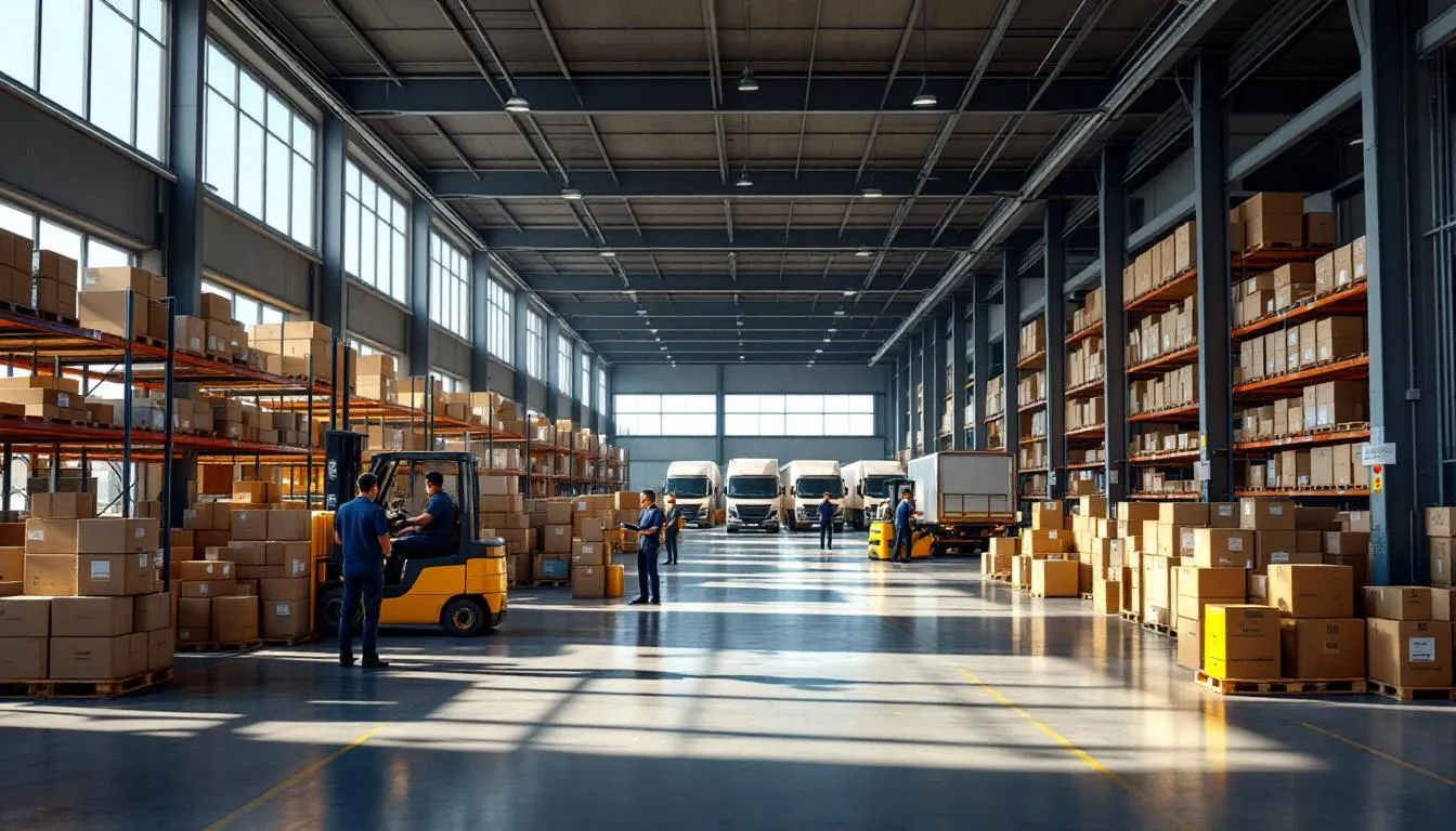 Almacén logístico moderno con actividad eficiente