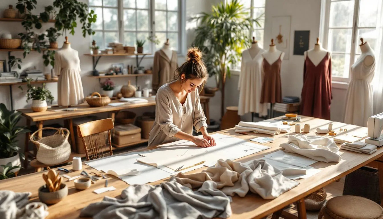 Estudio de costura luminoso con patrones y