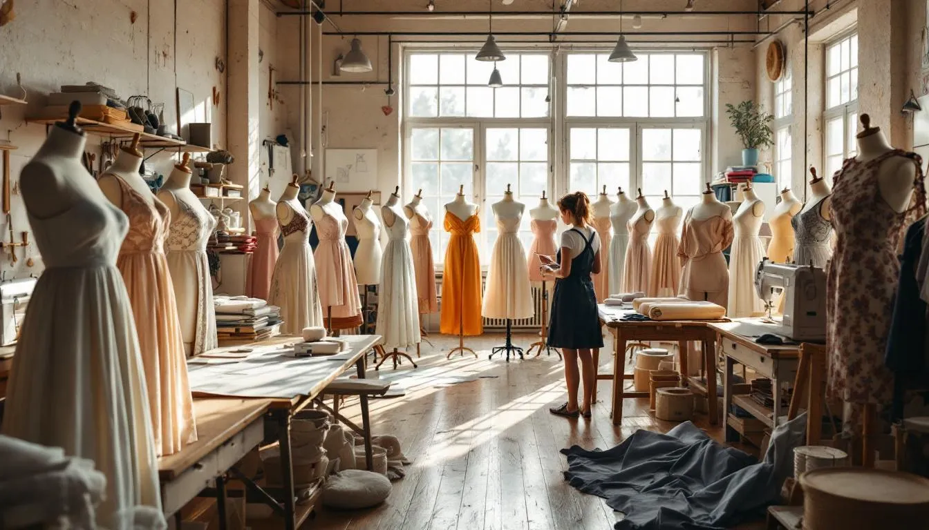 Estudio de costura amplio con maniquíes variados