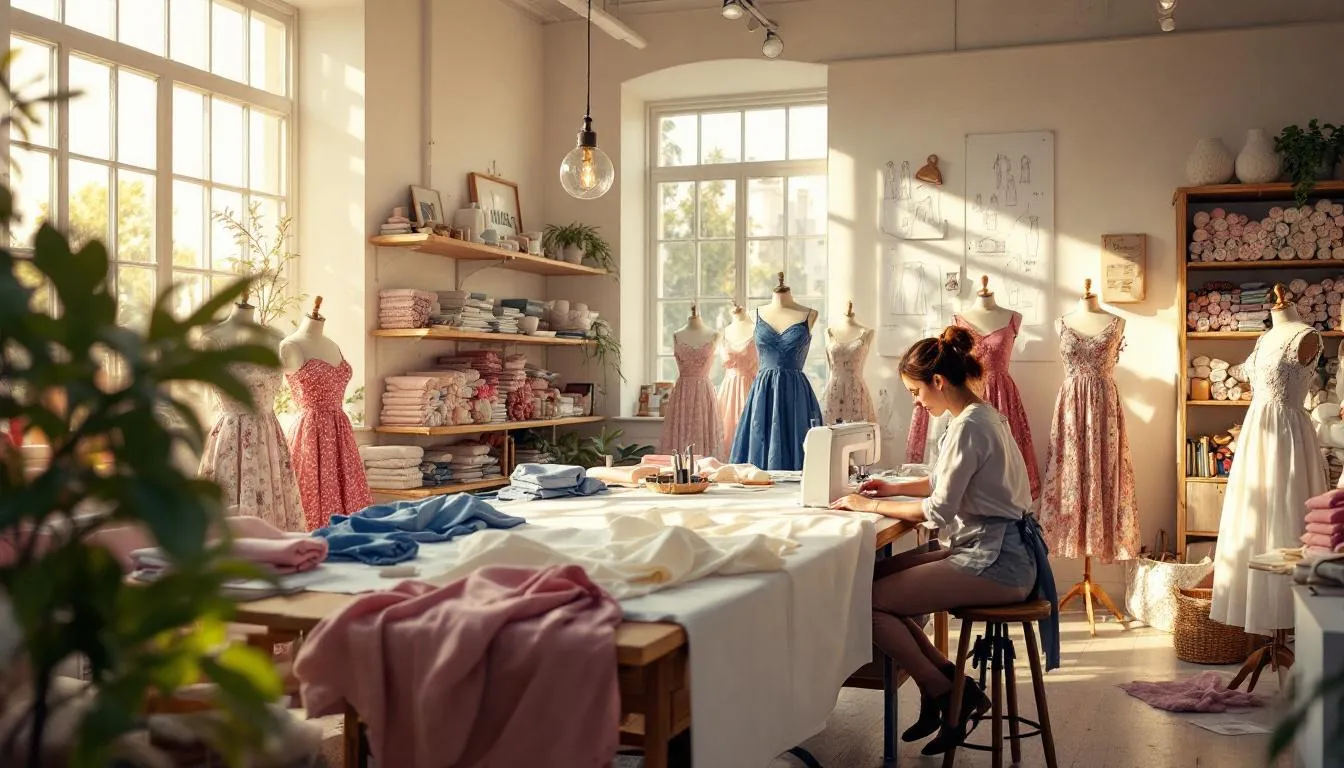 Estudio de costura luminoso y organizado