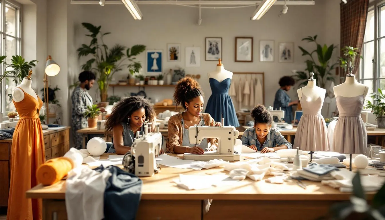 Taller de costura diverso con luz natural