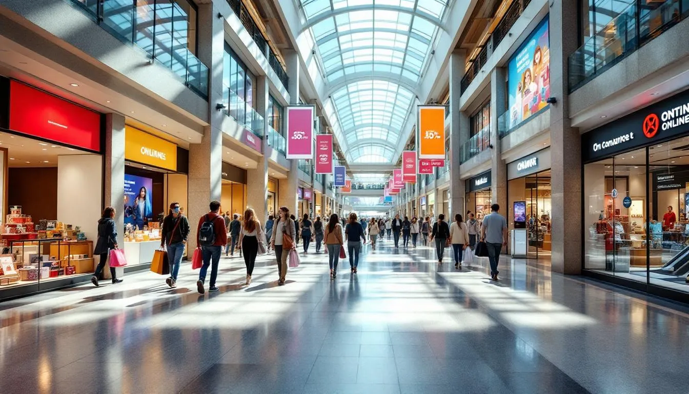 Interior moderno de centro comercial luminoso