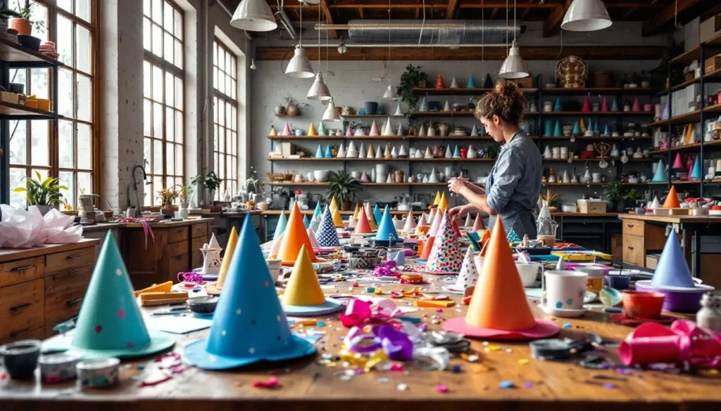 Taller artesanal de gorros de fiesta coloridos