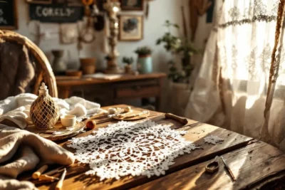 Taller acogedor de encaje artesanal iluminado