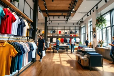 Interior de tienda moderna de polos variados