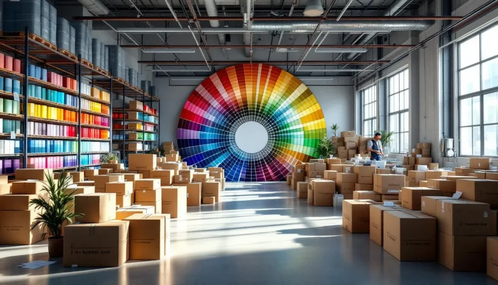 Rueda de colores en almacén moderno