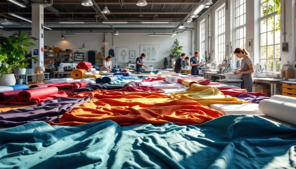 Taller textil moderno con telas coloridas